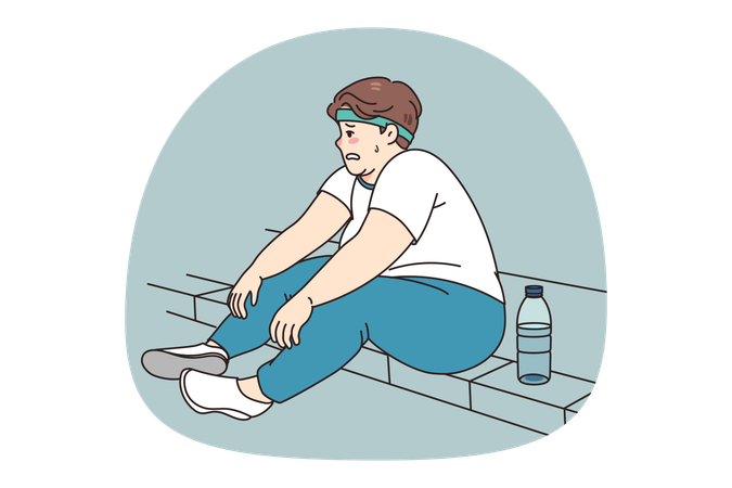 Tired obese man feel tired after training  Illustration
