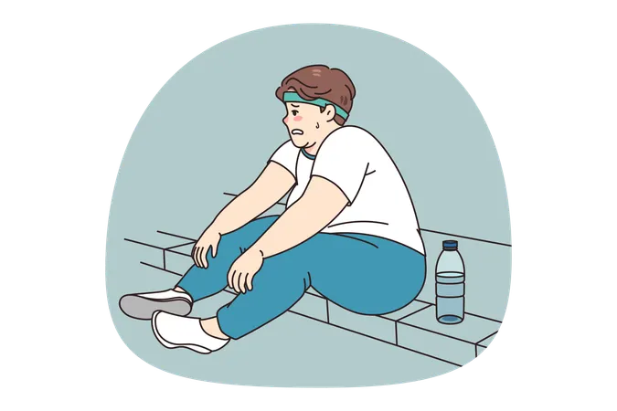 Tired obese man feel tired after training  Illustration