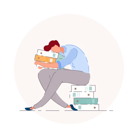 Tired Office Worker Burnout Concept With Unhappy Man On Office Workplace Frustrated Office Workers Exhausted On The Routine Process An Overworked Tired Man Bored On Job With Stress Sitting Unhealthy Work Illustration
