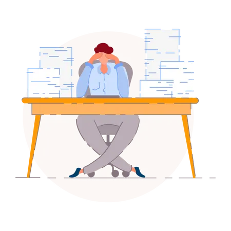 Tired Office Worker Burnout Concept With Unhappy Man On Office Workplace Frustrated Office Workers Exhausted On The Routine Process An Overworked Tired Man Bored On Job With Stress Sitting Unhealthy Work Illustration