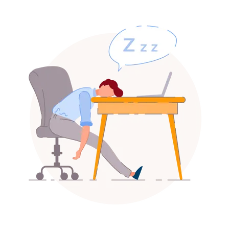 Tired office worker sleeping at desk Illustration