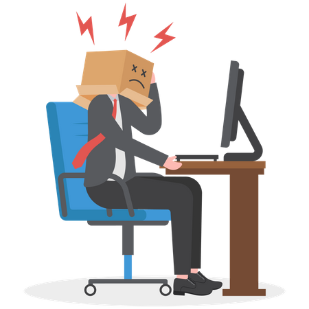 Tired office worker with a box on his head  Illustration