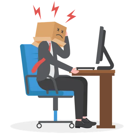 Tired Office Worker With A Box On His Head Hidden Emotions Boring Job Everyday Routine Stress Problems And Collapse Job Burnout Vector Illustration