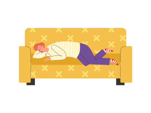 Tired or lazy man sleeping on sofa  Illustration