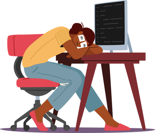 Tired Overload Businesswoman Sleeping on Office Desk with Drawn Eyes  Illustration