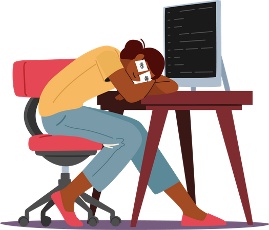 Tired Overload Businesswoman Sleeping on Office Desk with Drawn Eyes  Illustration