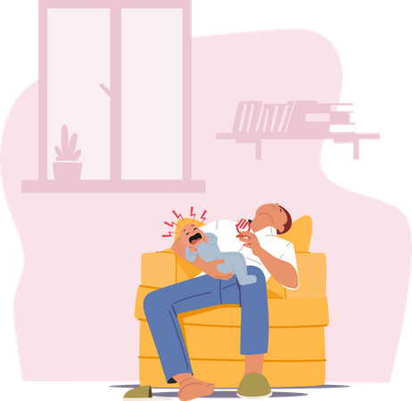 Tired Parent with Crying Child at Home Illustration