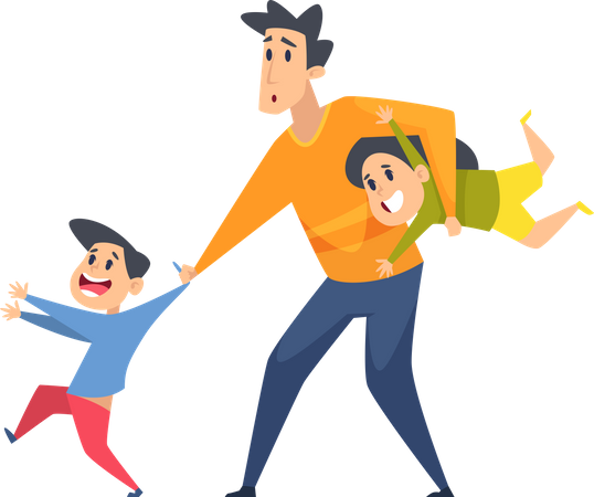 Tired parents with crazy active kids Illustration