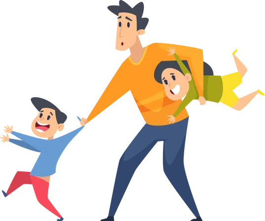 Tired parents with crazy active kids Illustration