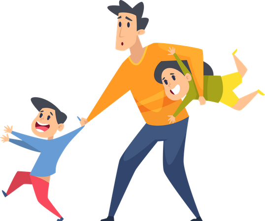 Tired parents with crazy active kids  Illustration