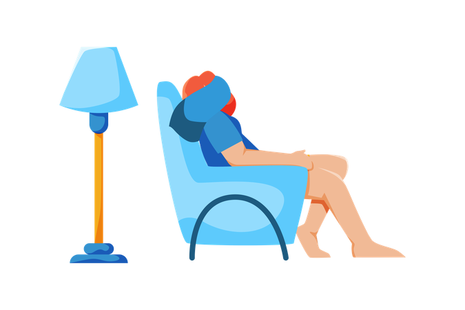 Tired person sleeping on couch at home  Illustration