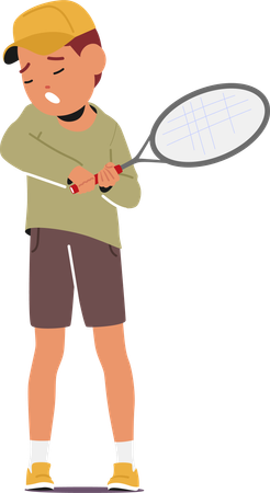 Tired Sleepy Boy with Tennis Racquet  Illustration