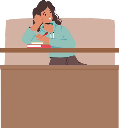 Tired Student Girl On Bored Lecture In College Illustration