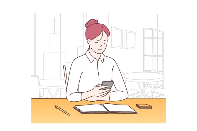 Overwork And Burnout Tiredness Fatigue And Depression Concept Tired Woman Working Hard And Solving Business Problems Overload Sad Businesswoman Using Smartphone Simple Flat Vector Illustration