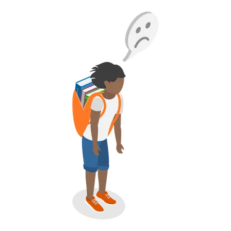 学業の要求に苦しむ疲れた学生  イラスト