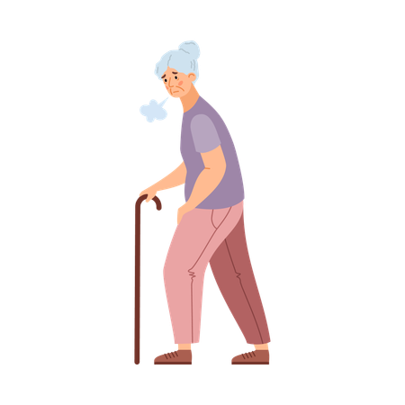 Tired weak elderly woman moving with difficulty  Illustration