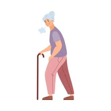 Tired weak elderly woman moving with difficulty  Illustration