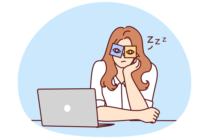 疲れた女性は職場で圧倒されていると感じる  イラスト