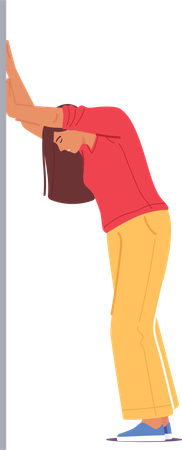 Tired Woman In Sportswear Leaning Against Wall  Illustration