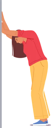 Tired Woman In Sportswear Leaning Against Wall  Illustration