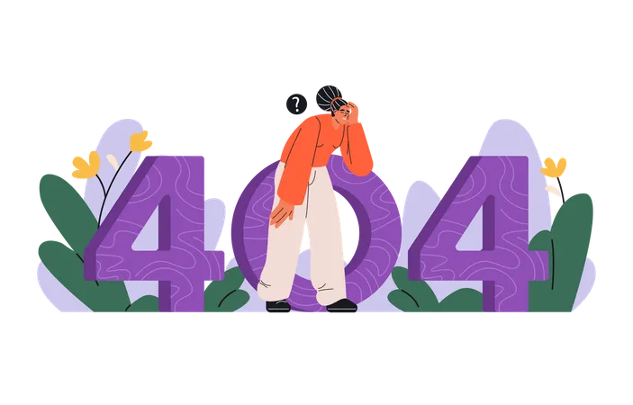 404番で何かを探している疲れた女性  イラスト