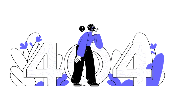 Tired woman looking for something through number 404  Illustration