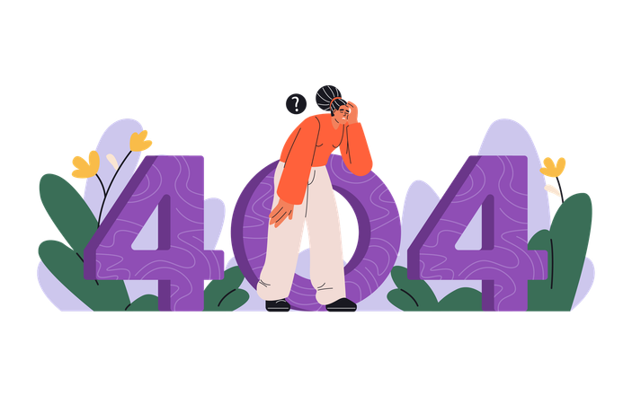 Tired woman looking for something through number 404  Illustration