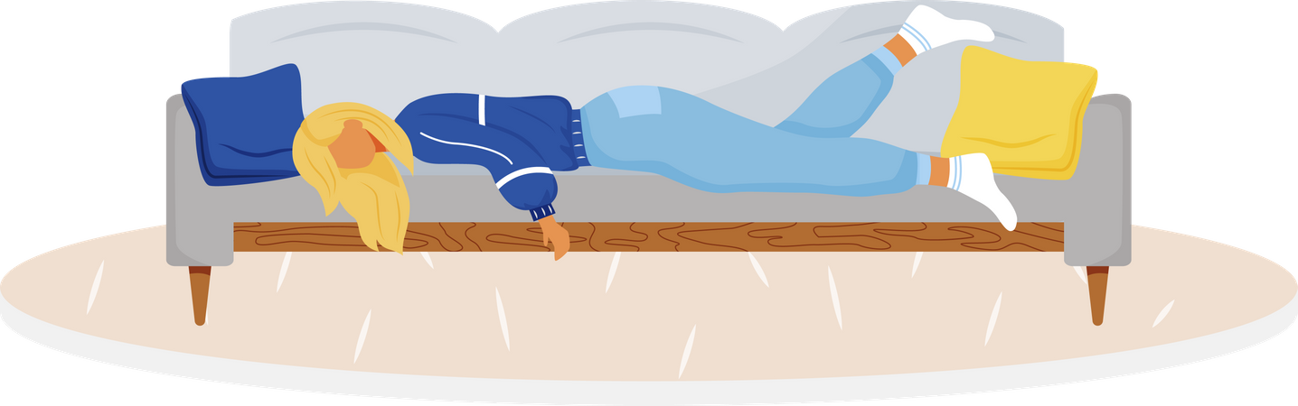 Tired woman lying on couch  Illustration