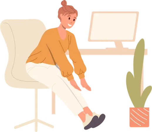 Tired woman office worker stretching legs  Illustration