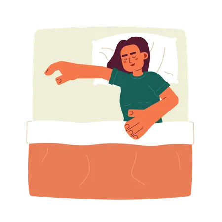 Tired Latina Woman Sleeping Semi Flat Color Vector Character Lying On Pillow Cover With Blanket Editable Full Body Person On White Simple Cartoon Spot Illustration For Web Graphic Design Illustration