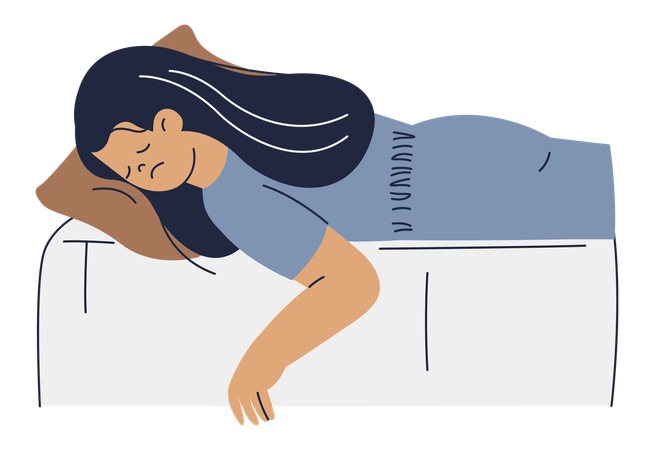 Tired Woman Sleeping on Bed  Illustration