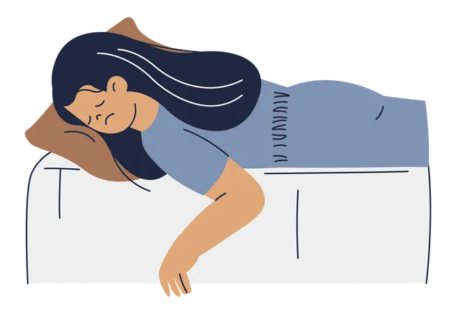 Tired Woman Sleeping on Bed  Illustration