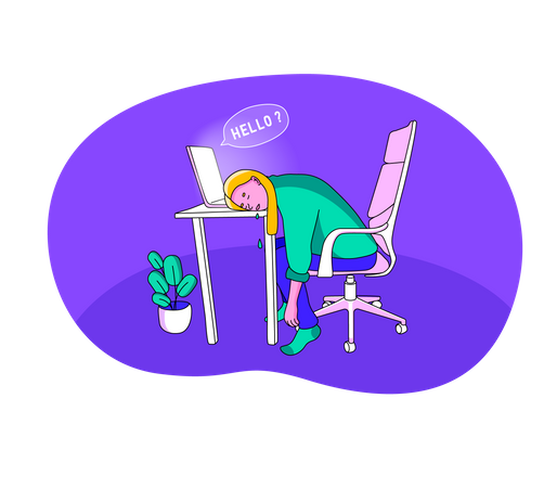 Tired woman sleeping on desk  Illustration