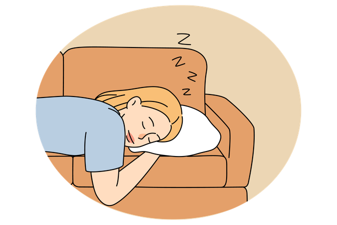 Tired woman sleeping on sofa at home  Illustration