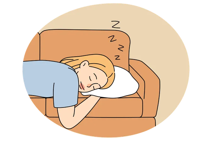 Tired woman sleeping on sofa at home  Illustration
