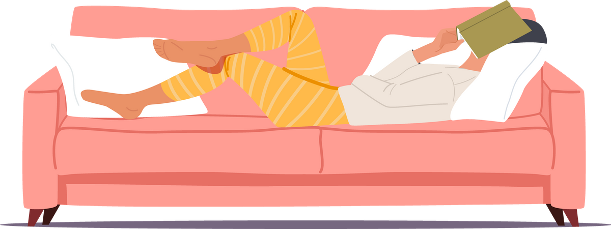 Tired woman sleeping while reading book  Illustration