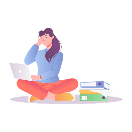 Tired woman working under deadline  Illustration