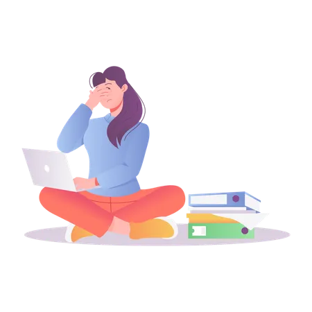 Tired woman working under deadline  Illustration