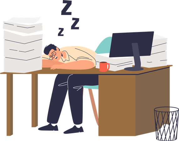 Tired worker sleeping at office desk  Illustration