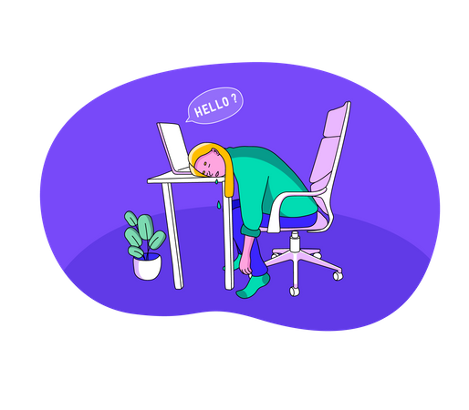 Tired working woman sleeping on desk  Illustration