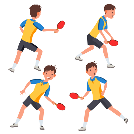 Tischtennisspieler, männlich, mit, verschieden, gebärde  Illustration