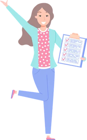 Month Planning To Do List Time Management Checklist Woman Standing With Do List Plan Fulfilled Task Completed Happy Girl With Timetable On Clipboard Check List Planning Scheduling Concept Illustration
