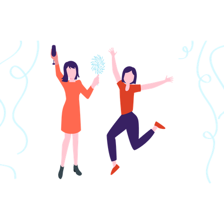 To girls jumping and celebrating Illustration
