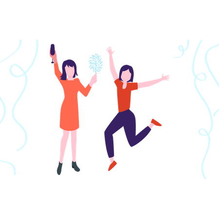 To girls jumping and celebrating  Illustration