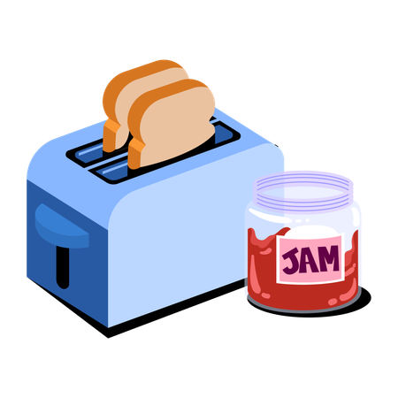 Toaster with Bread and Jam  Illustration