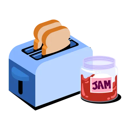 Toaster with Bread and Jam  Illustration