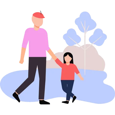 Tochter spaziert mit Vater im Park  Illustration