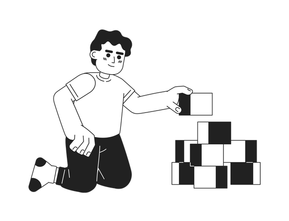 Toddler boy building pyramid cubes  イラスト