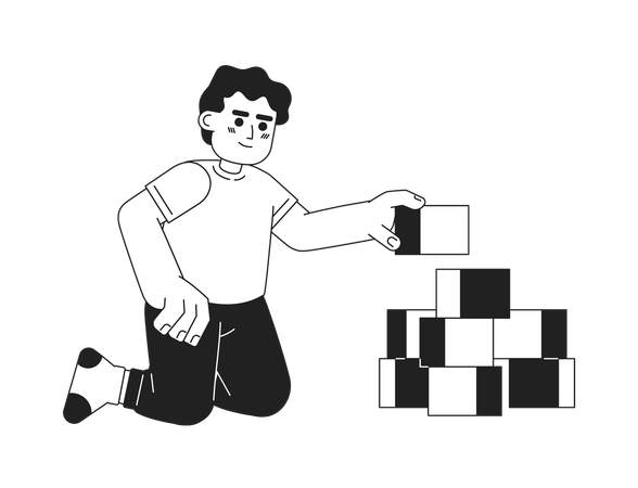 Toddler boy building pyramid cubes  Illustration