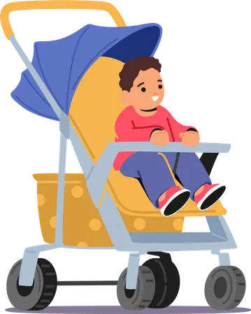 Toddler boy sitting in stroller Illustration